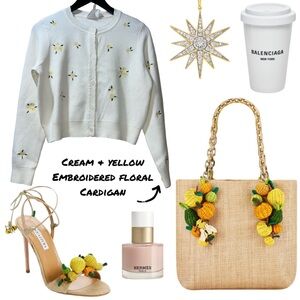 Cream & Yellow Embroidered Flower Cardigan